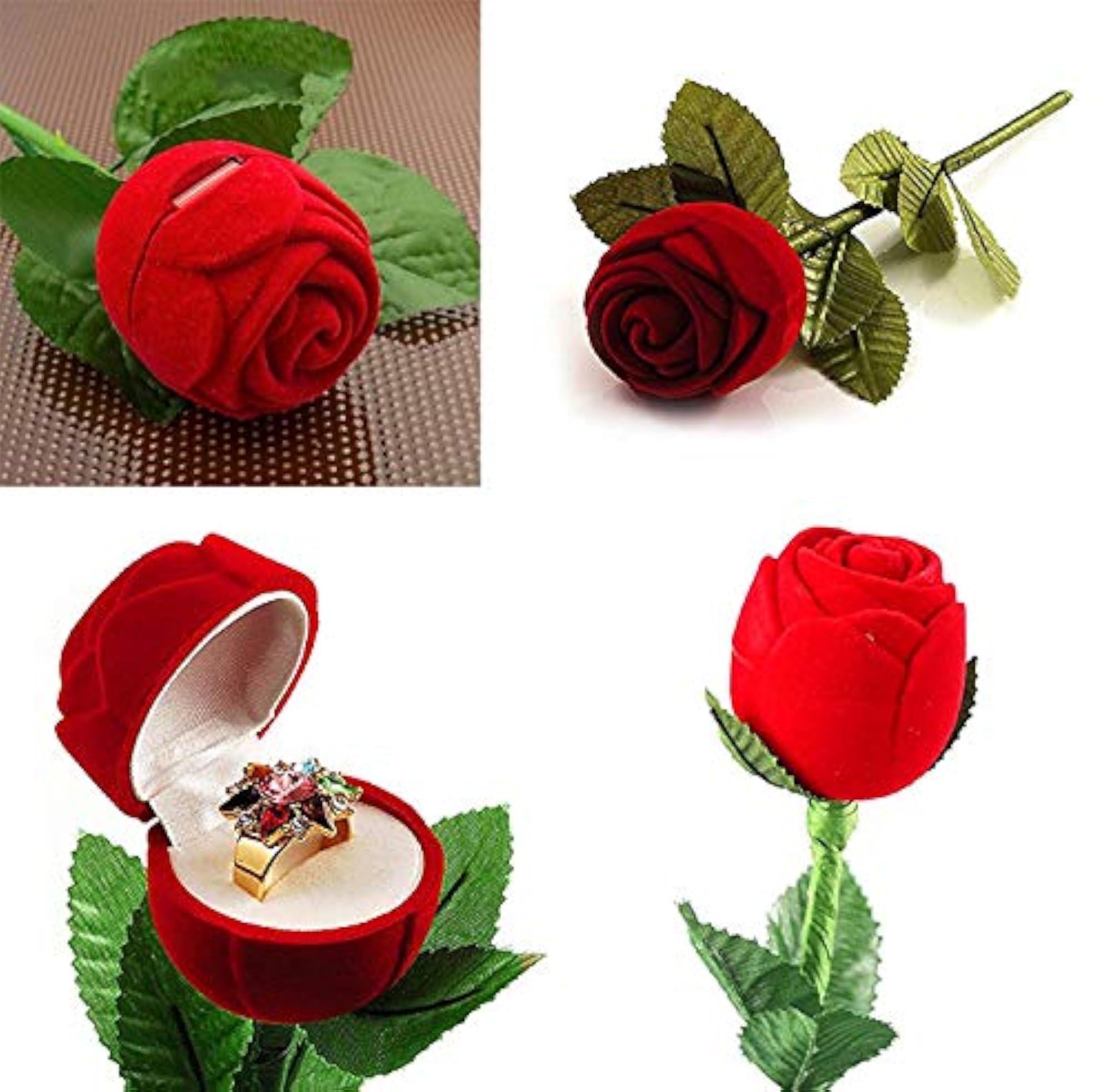Velvet Red Rose Ring Jewellery Box for Engagement Gift